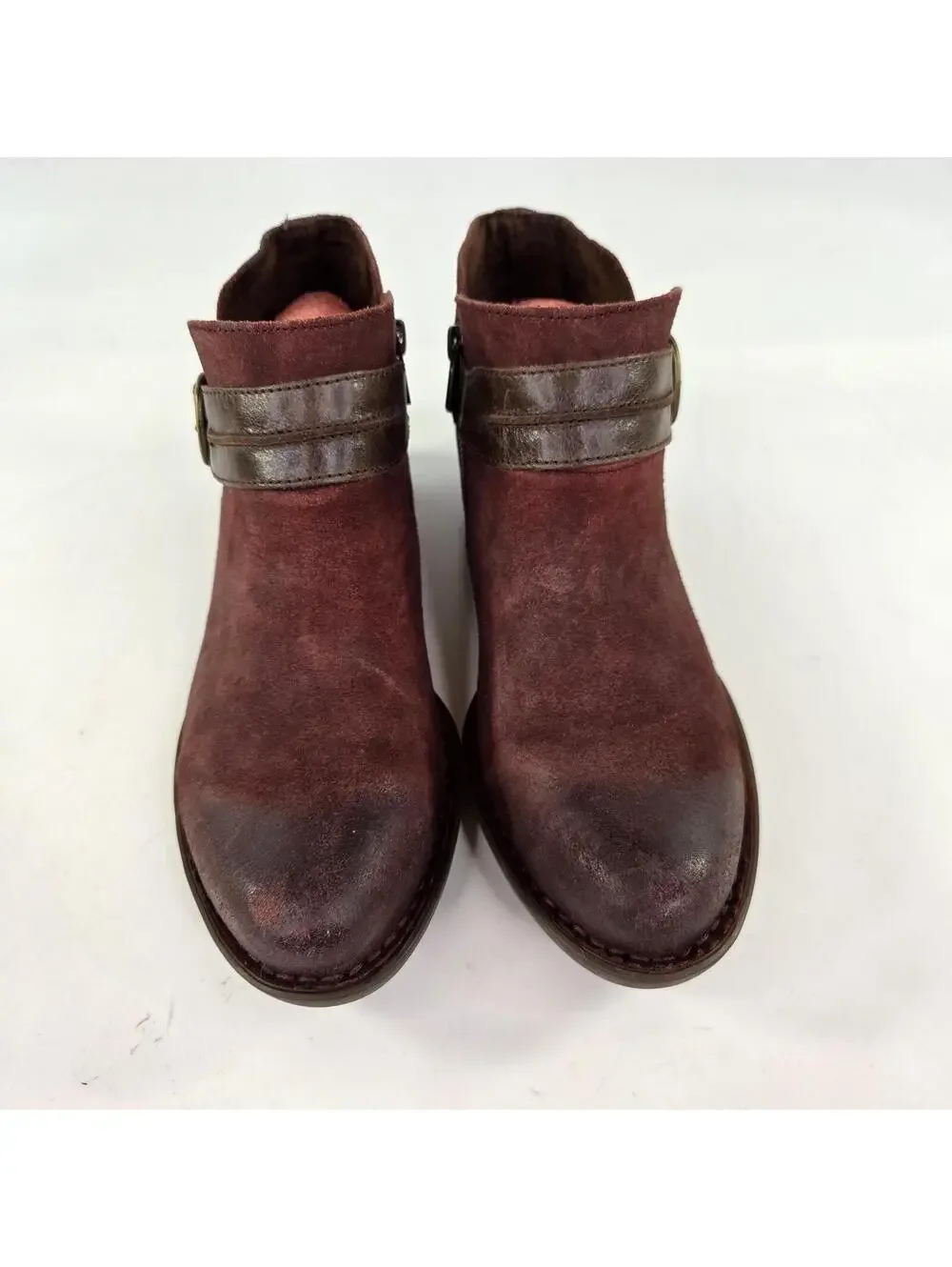 Born Kati Women's ankle booties US 9 M burgundy suede dark leather strap Boot